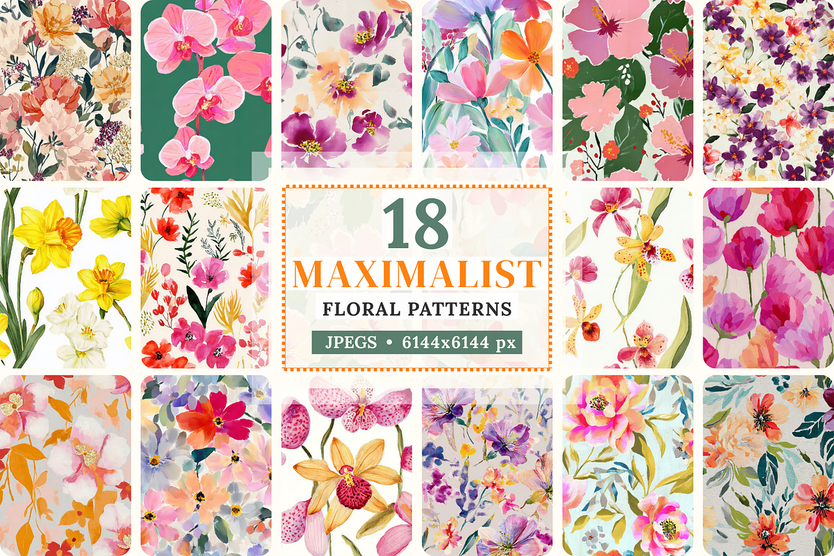 Maximalist Floral Seamless Patterns, a Pattern Graphic by Ninterints (Photo 1 of 10)