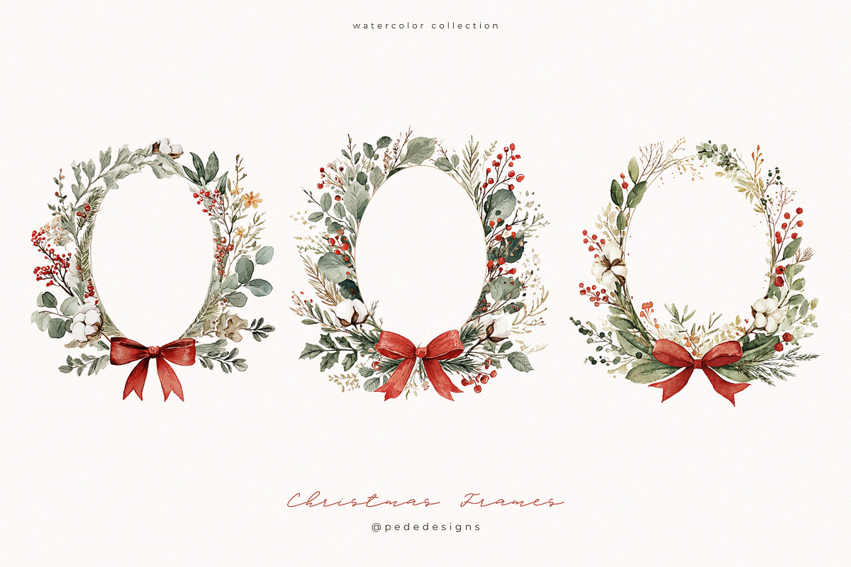 Watercolor Christmas Frames, a Seasonal Illustration by PeDe Designs (Photo 2 of 7)