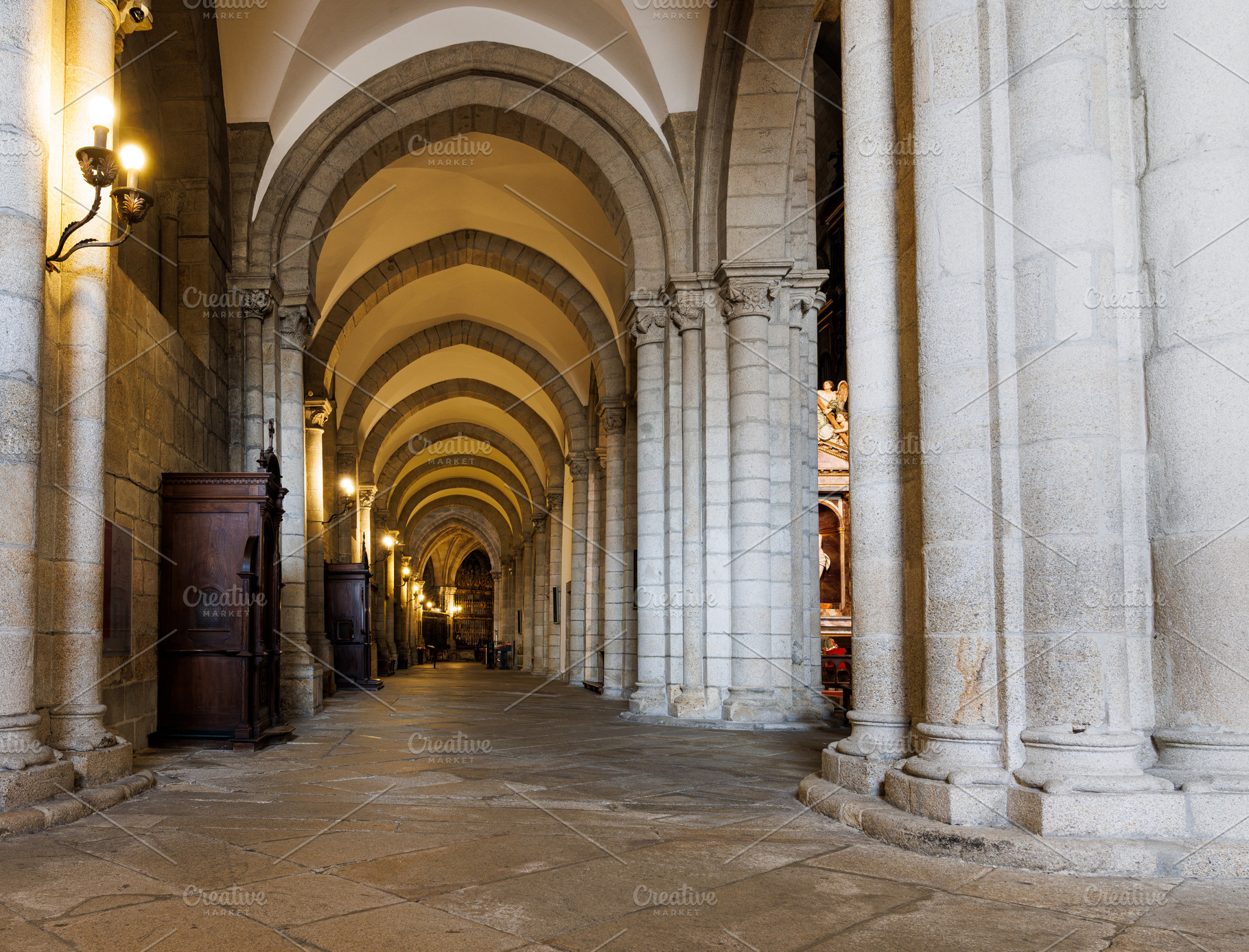 Arched Stone Corridor with Confessionals, Lugo Cathedral, Lugo,, an Architecture Photo by Bepslabor