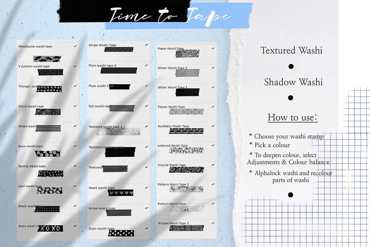 205 Washi Tape Bundle for Procreate, a Brush Add-On by OkayAnnie Designs (Photo 5 of 22)