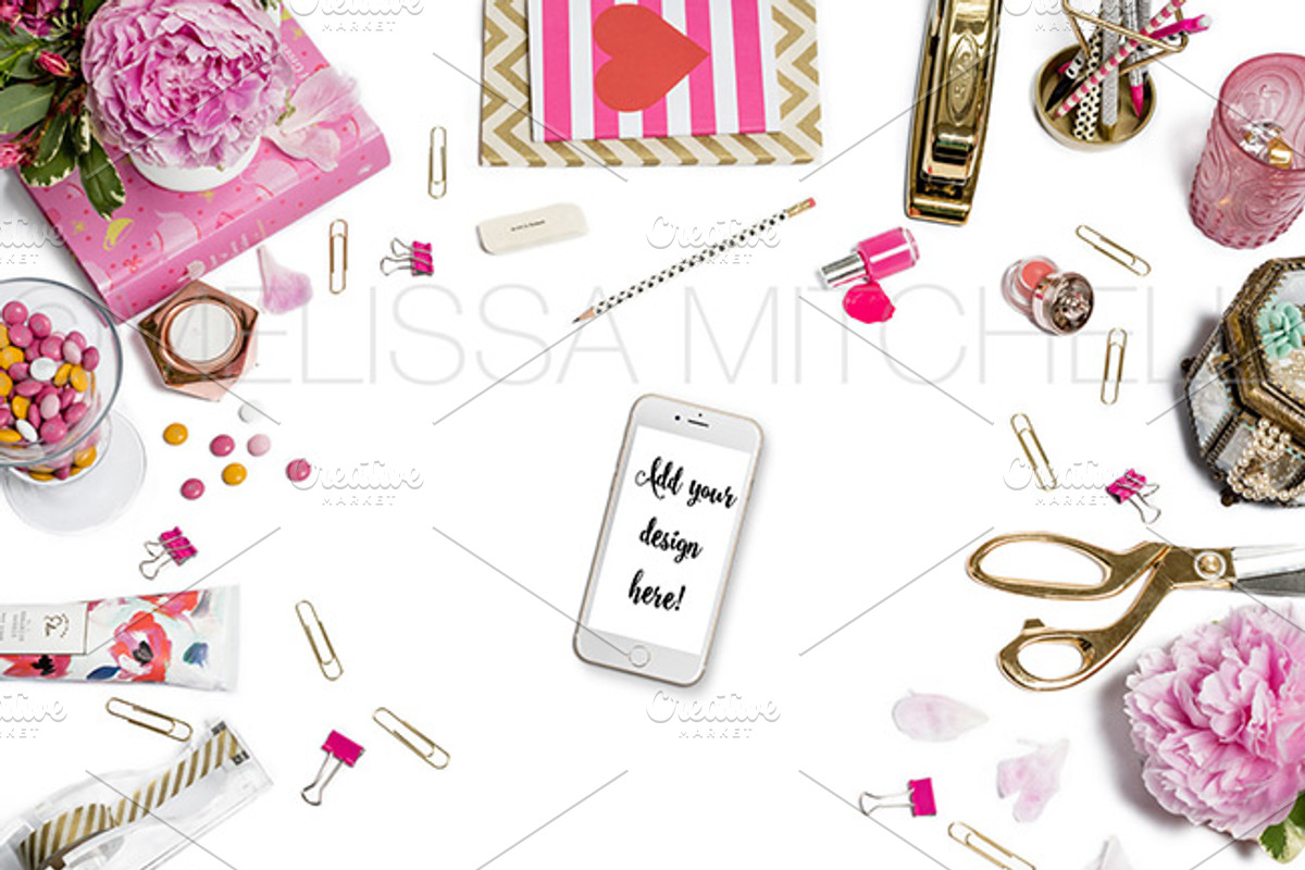 Pink Chevron Styled Desk Mockup #31, an iPhone Mockup by MMStyledStock (Photo 2 of 3)