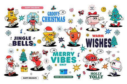 Groovy Christmas Characters set, an Object Graphic by Creative Graphics