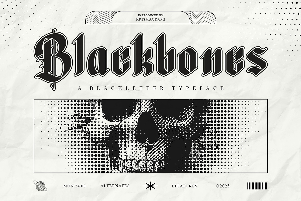 Blackbones – Blackletter Typeface, a Blackletter Font by Krismagraph (Photo 1 of 10)