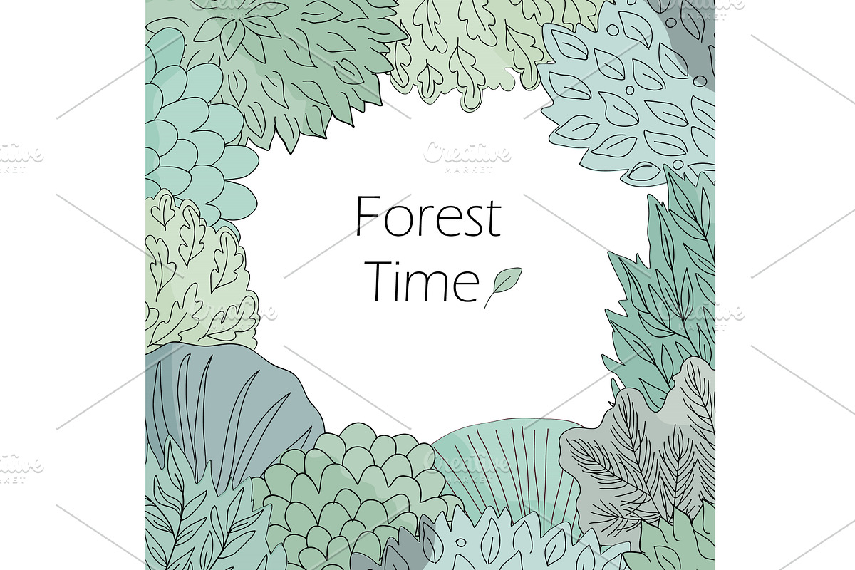 Doodle hand drawn forest frame in, an Object Illustration by Toltemara