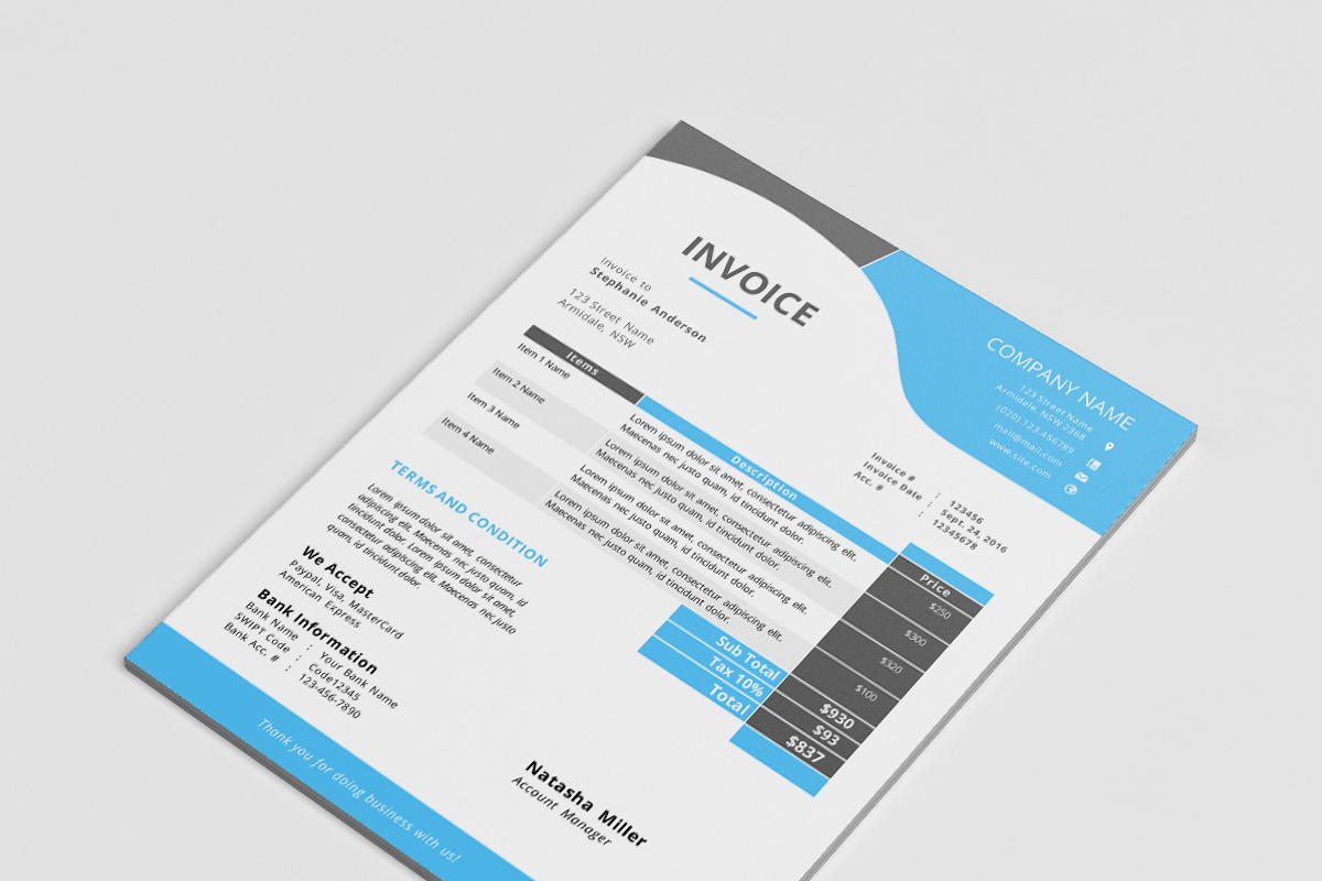Docx business corporate invoice, a Stationery Template by Inkpower