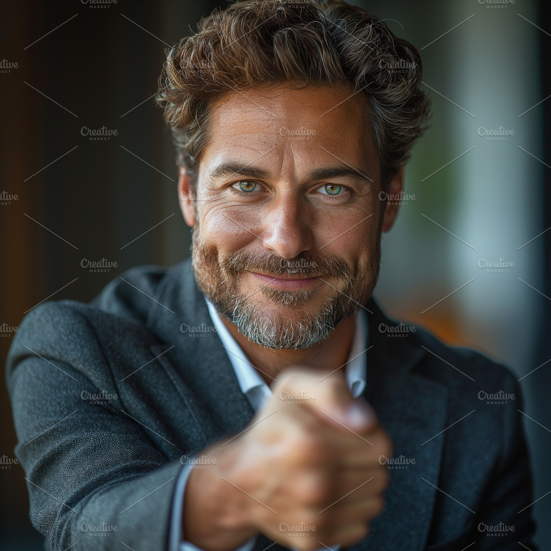 Confident Middle-Eastern man in a suit giving a thumbs up, showcasing positivit, a Person Photo by ImageMir