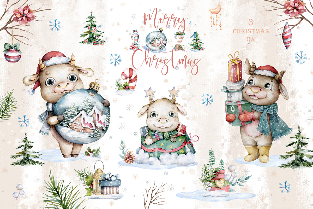 Christmas Story with Cute Bull's, an Animal Illustration by Ann Art Houze (Photo 2 of 16)