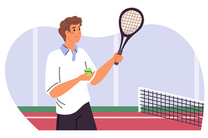 Male tennis player with racket on, a Sport Illustration by Vectorbuum