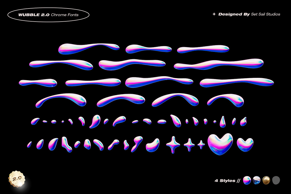 Wubble 2.0 3D Chrome Font Set, a Font by Sam Parrett (Photo 7 of 7)