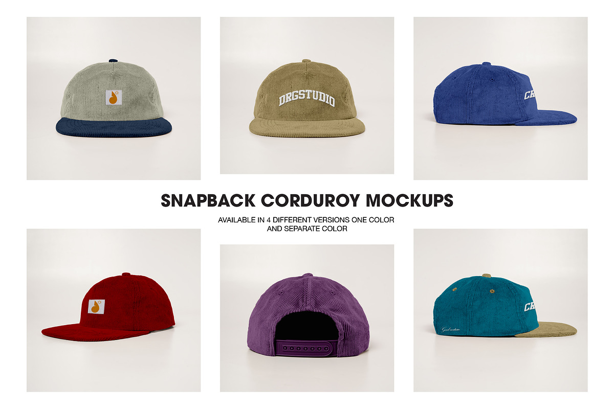 Snapback corduroy cap hat mockups, a Hat Mockup by made_by_nope (Photo 2 of 6)