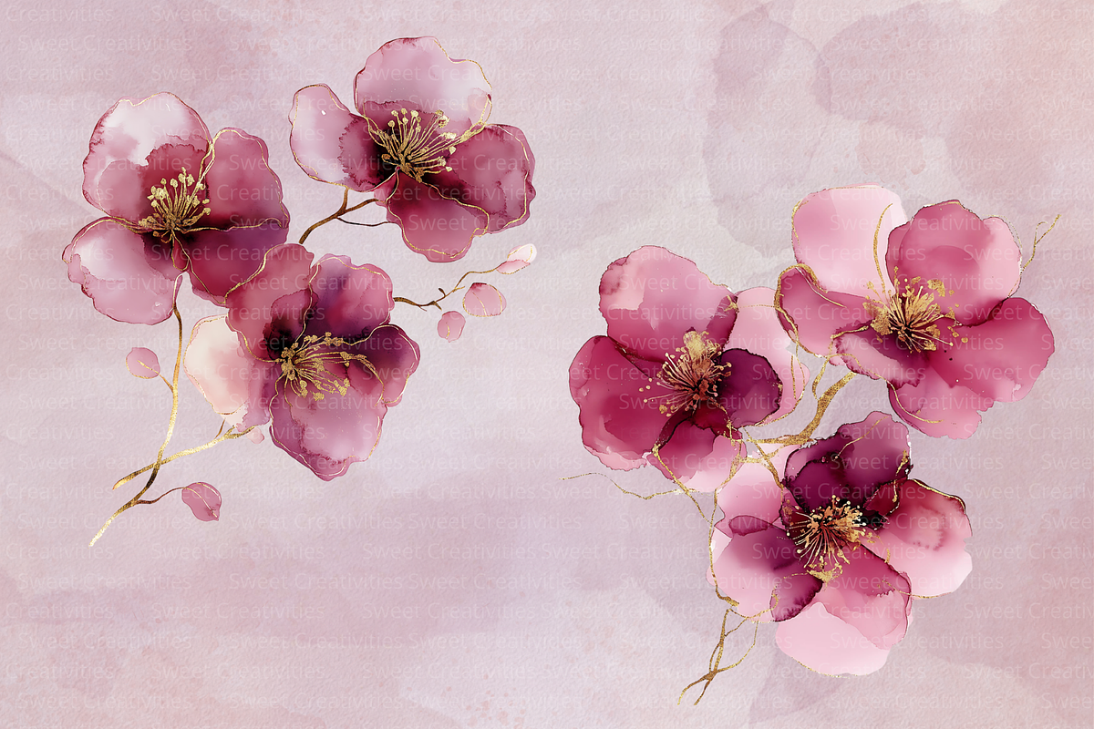 Burgundy Flowers Abstract Clipart, an Illustration by Douce Créativité (Photo 3 of 9)