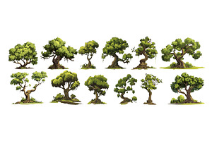 Trees cartoon vector set. Oaks, an Illustration by Onyx