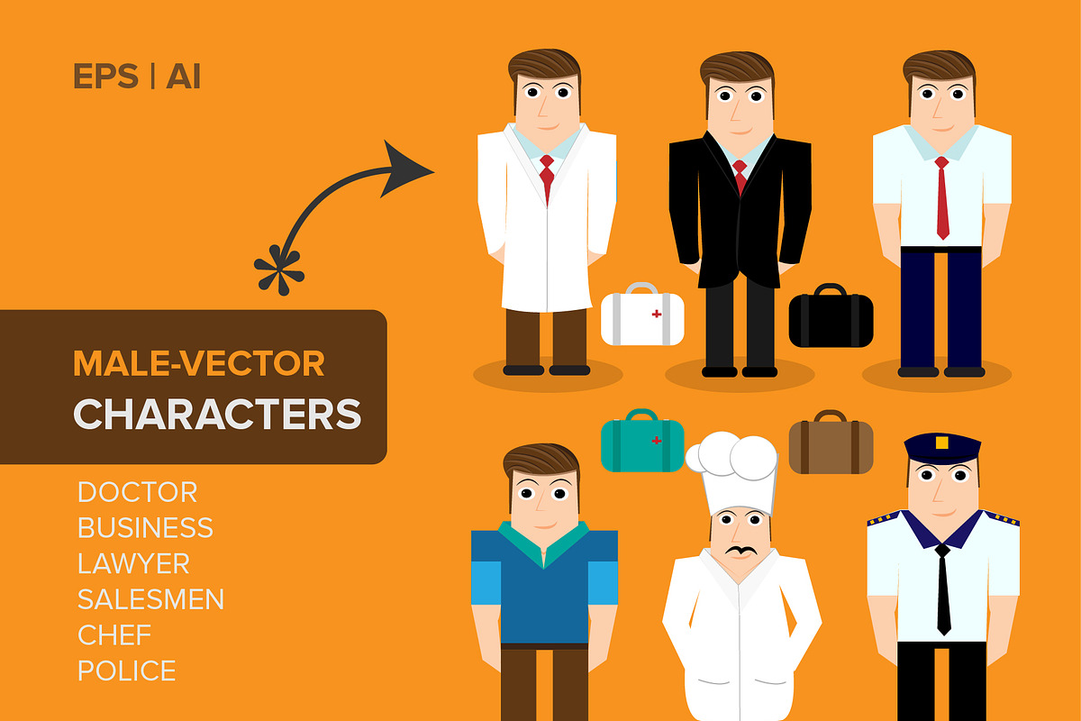 MALE-VECTORS CHARACTERS  EPS | CS4+, a Work Illustration by SUBCUTANEO STORE (Photo 1 of 2)