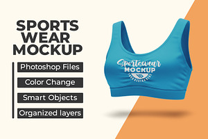 Blue sports bra mockup for fitness, a Shirt Mockup by Viswal Studio