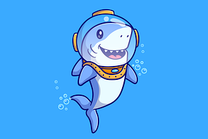 Cute Shark Diver Cartoon, an Animal Illustration by Catalyst Labs