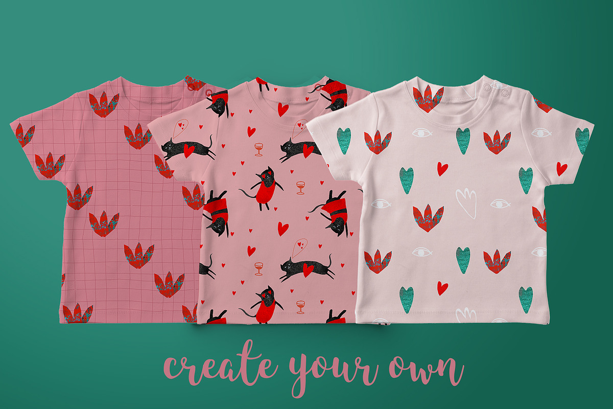 Valentine's day Patterns and Cards, an Animal Illustration by watercolor kamill (Photo 5 of 8)