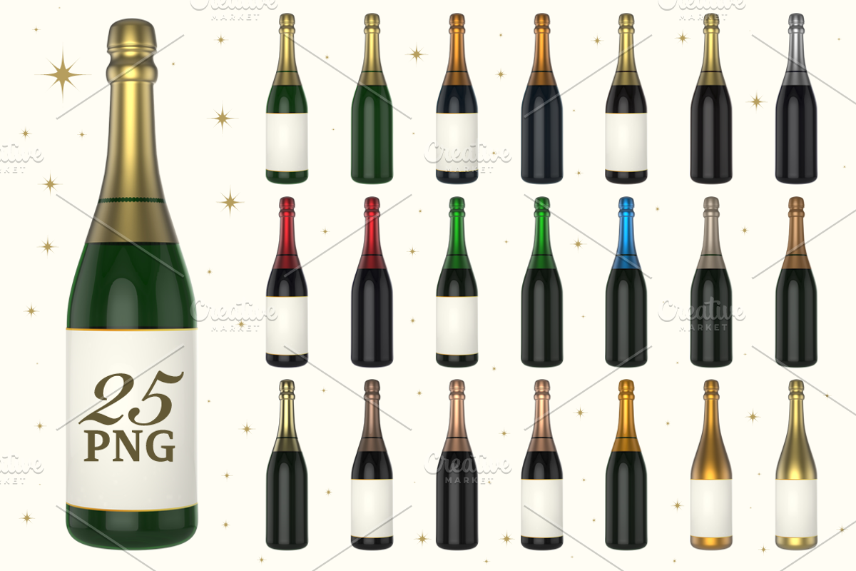Champagne Bottle 3D, a Graphic by pixaroma