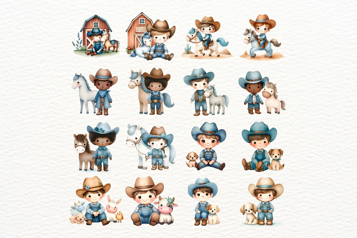 Blue Cowboy Clipart Set, a Person Illustration by Nicolle's Colorful Art (Photo 3 of 8)