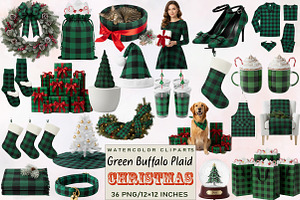 Green Buffalo Plaid Christmas Clipar, an Illustration by SVGArt