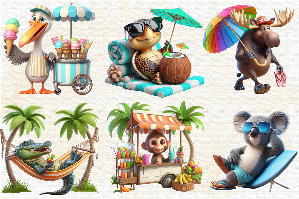 Summer Beach Animals Sublimation Cli, an Illustration by SVGArt (Photo 2 of 8)