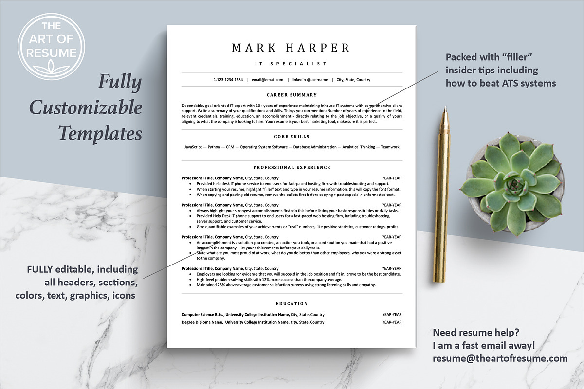 ATS Friendly Resume CV Template, a Resume Template by The Art of Resume (Photo 3 of 10)