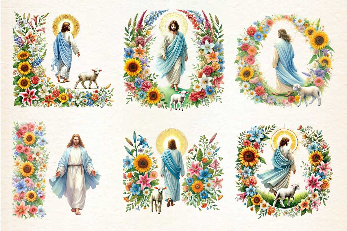 Floral Jesus Collection Clipart, an Illustration by DreamArtGraphic (Photo 3 of 4)