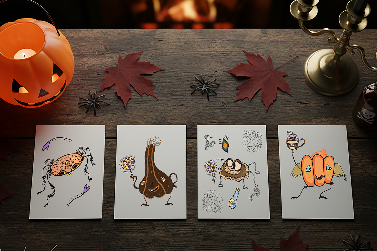 spooky cute ghost Halloween clipart, a Seasonal Illustration by FaliushViktoriaArtist (Photo 2 of 14)