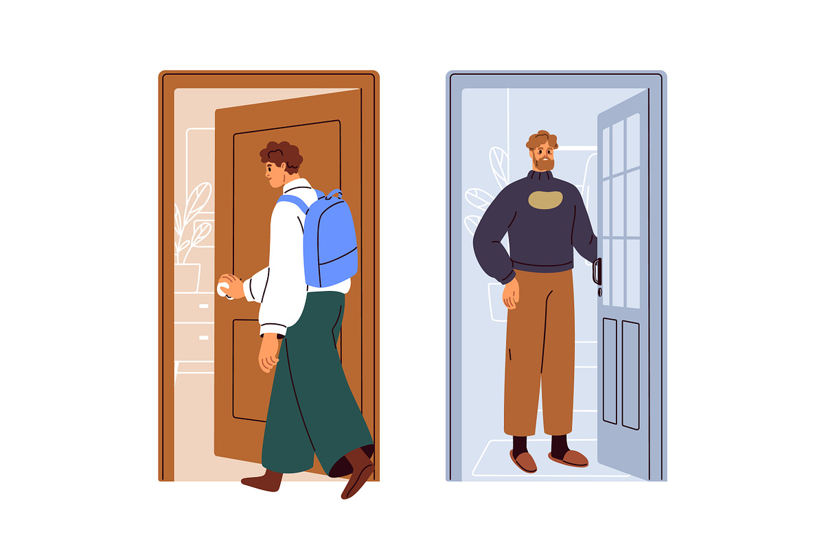 People open door, enter / leave home, a Person Illustration by Good Studio (Photo 3 of 4)