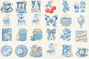 Blue Cottage Charm Clipart Set, an Illustration by DreamCafeArt (Thumbnail 2 of 6)