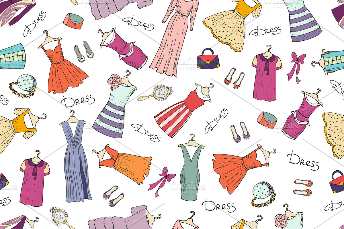 Pattern with fashionable dresses