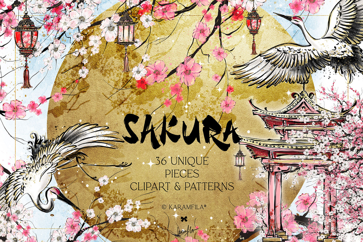 Cherry Blossoms Japan Clipart Sakura, a Decorative Illustration by KaramfilaS (Photo 1 of 9)