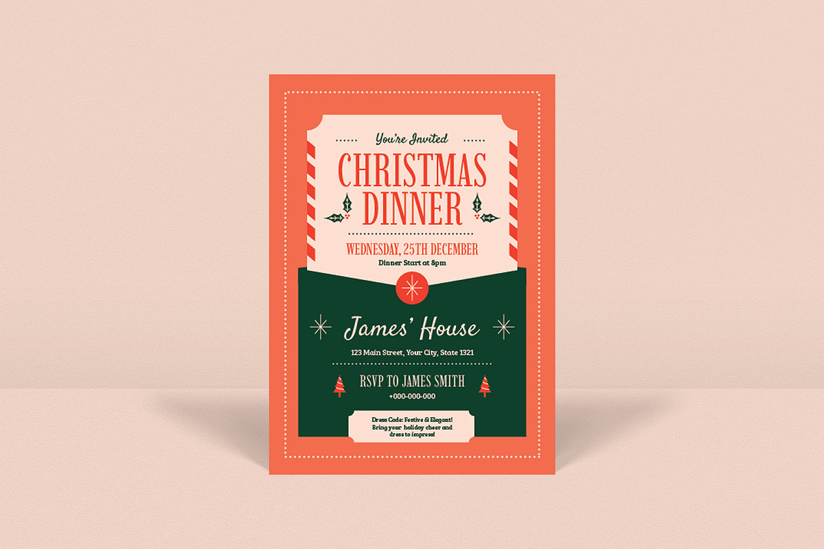 Pink Christmas Dinner Invitation, an Invitation Template by VectorVactory (Photo 1 of 3)