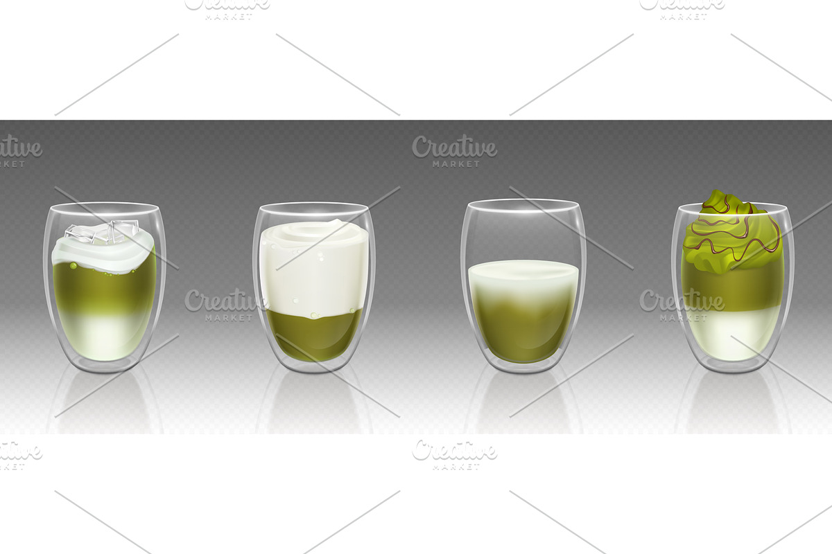 Matcha tea variations in double wall, a Food Illustration by art PVP - market