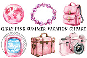Girly Pink Summer Vacation Clipart, an Illustration by OK Design (Thumbnail 2 of 6)