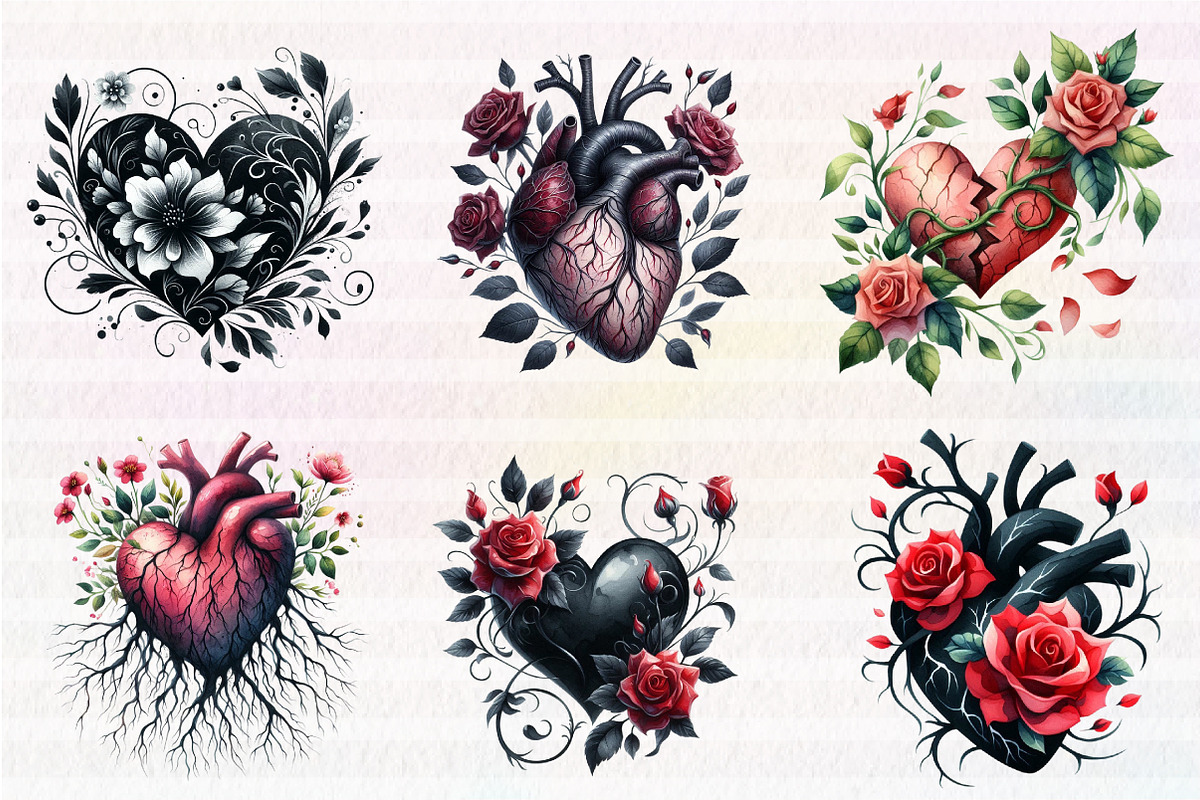 Gothic Floral Heart Clipart, an Illustration by CreationArt (Photo 2 of 4)