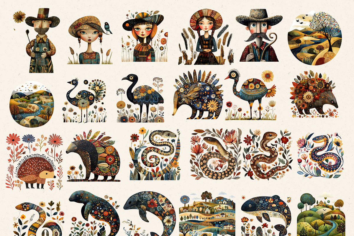 FOLK ART AUSTRALIAN ANIMALS CLIPART, an Animal Illustration by Daring Digies (Photo 7 of 10)