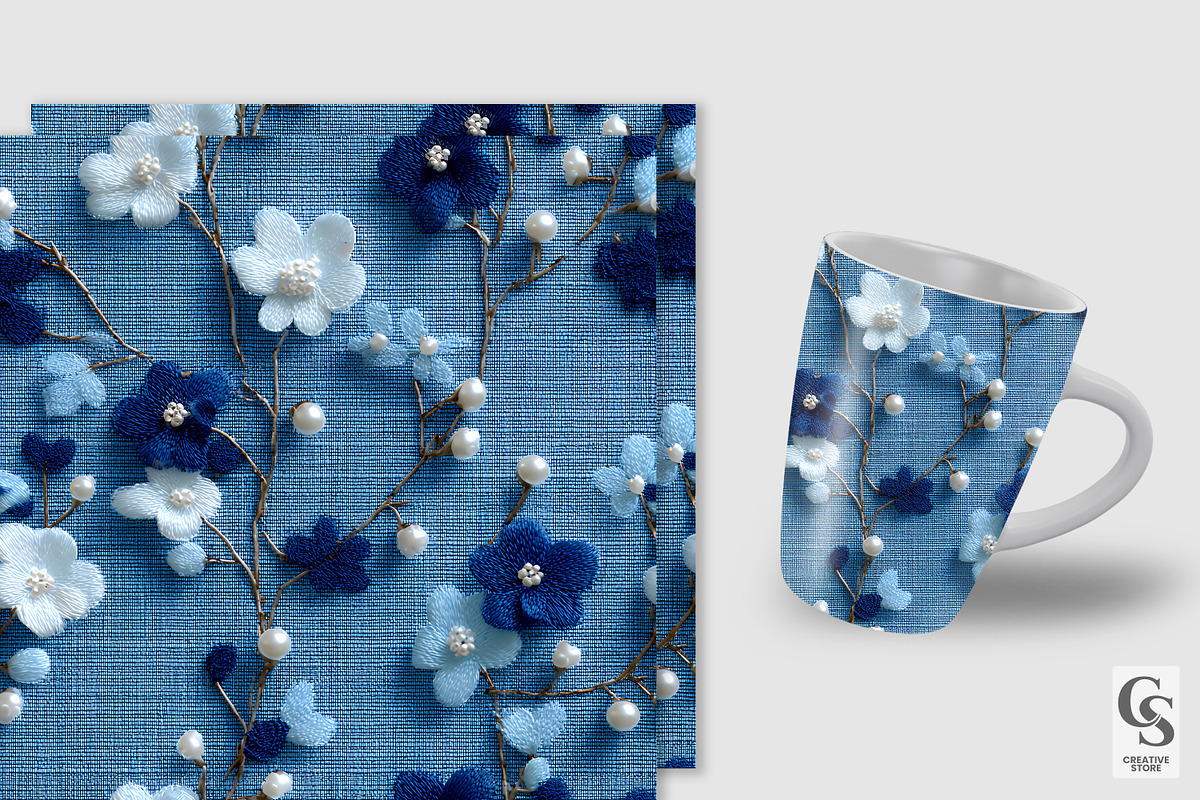 Blue Beaded Floral Embroidery, a Pattern Graphic by Creative Store (Photo 2 of 5)
