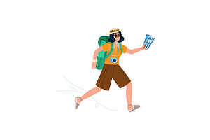 Tourist running with backpack and, a Transportation Illustration by pikepicture