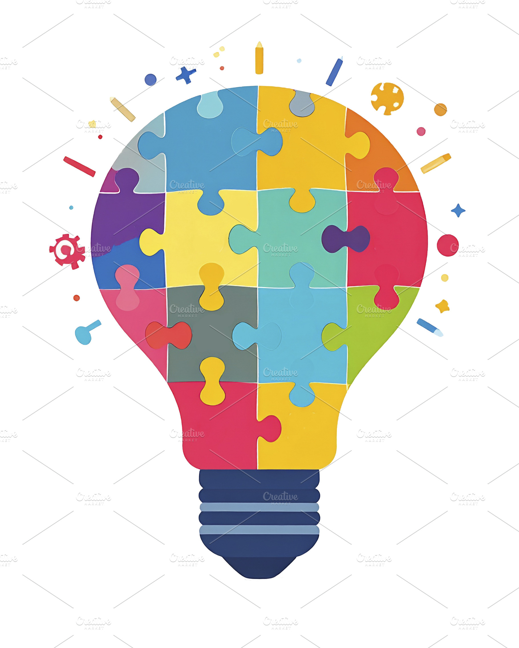 Brainstorming concept lightbulb made of interlocking puzzle piec, a Photo by DanFLCreativo