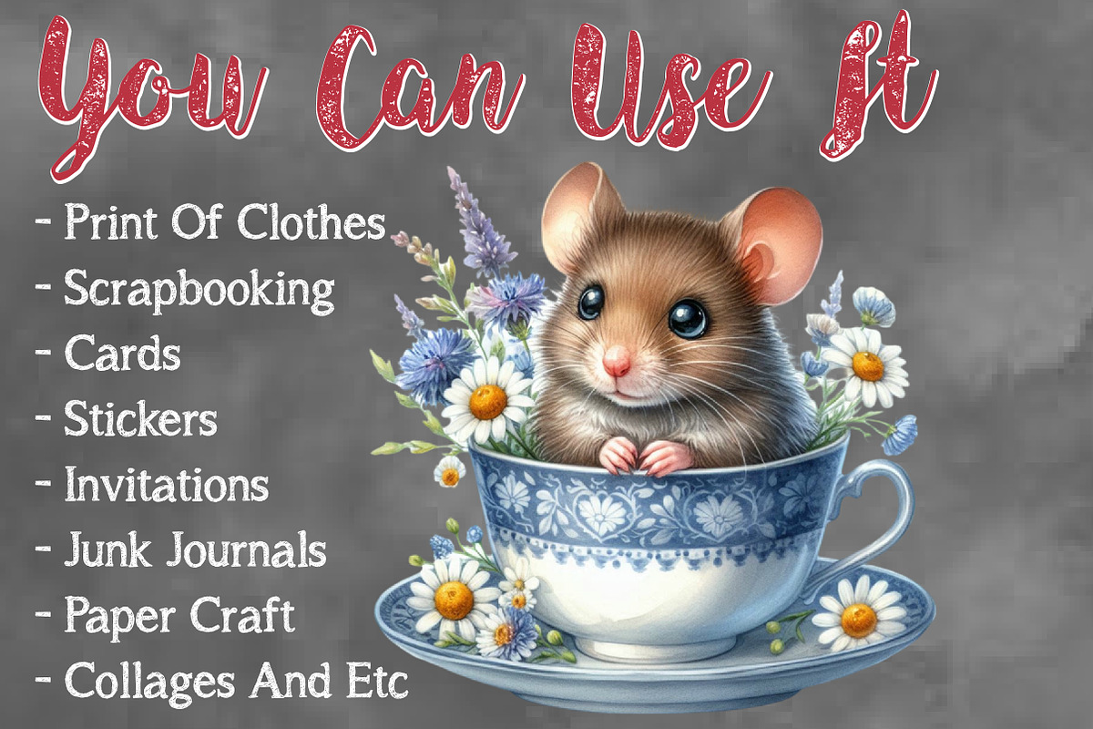Watercolor Mouse In a Cup Clipart, a Seasonal Illustration by Craft Nest (Photo 3 of 6)