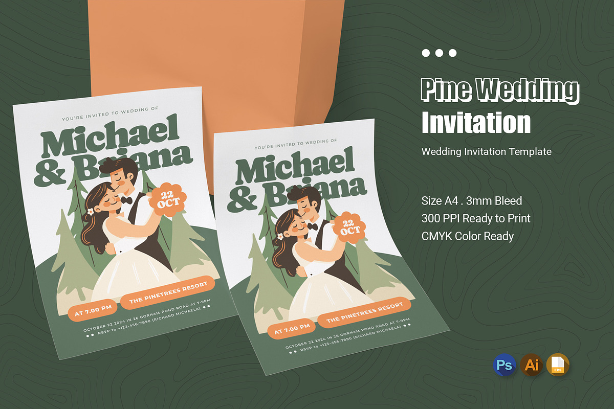 Pine Wedding Invitation, an Invitation Template by Esensifiksi.studio (Photo 1 of 2)