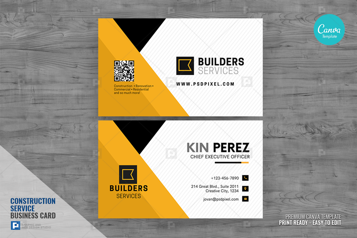 Construction Canva Business Card 13, a Business Card Template by PSDPixel (Photo 1 of 4)