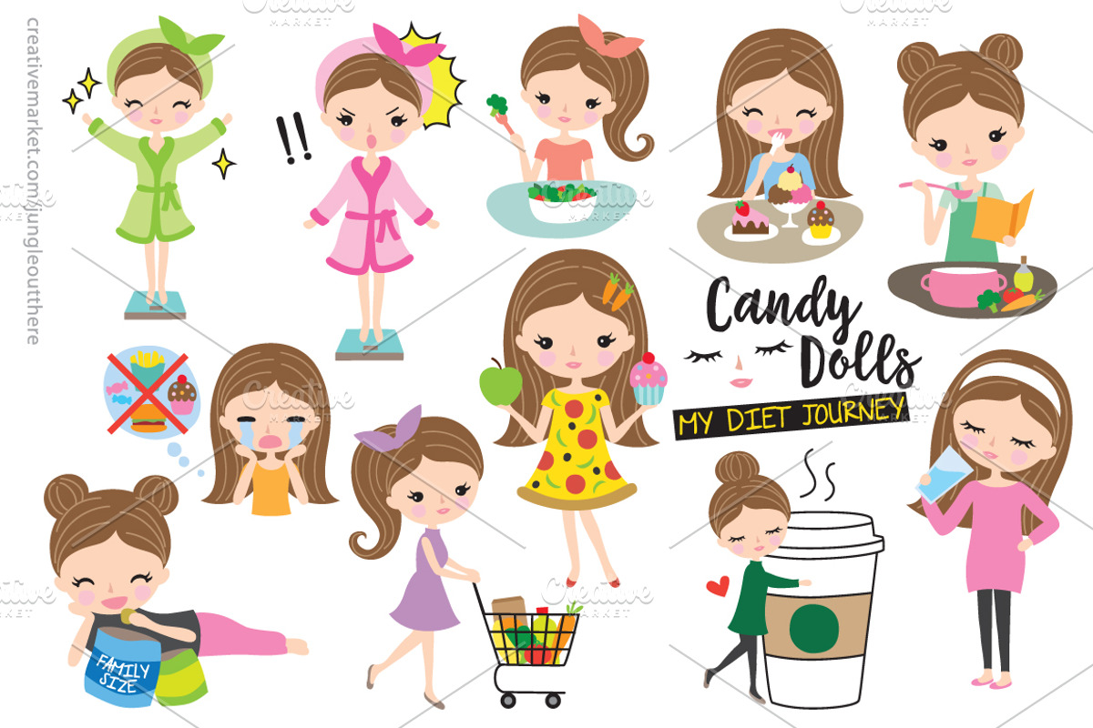 Girl Diet Weight Loss Vector EPS PNG, a Person Illustration by CreativeCatandCo