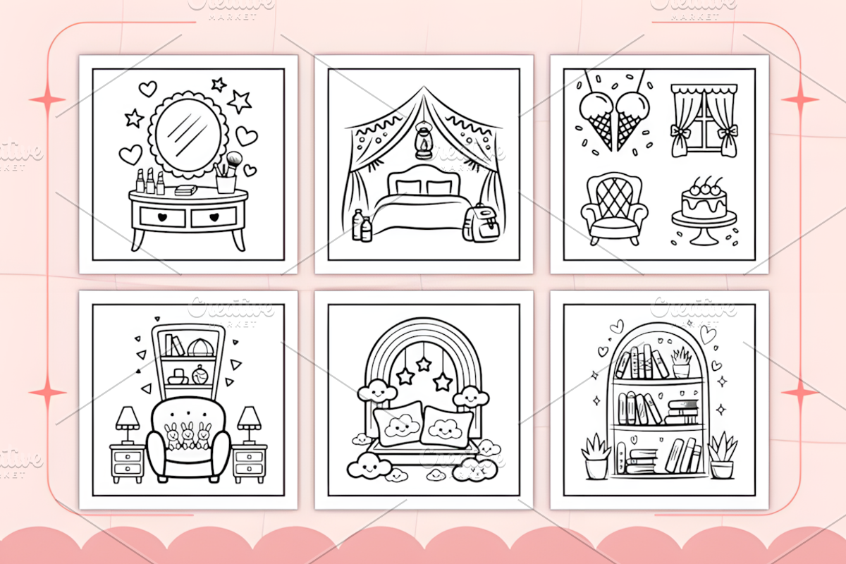 Bold Easy Cozy Kawaii Room Coloring, a Decorative Illustration by Ink Gallery (Photo 3 of 5)