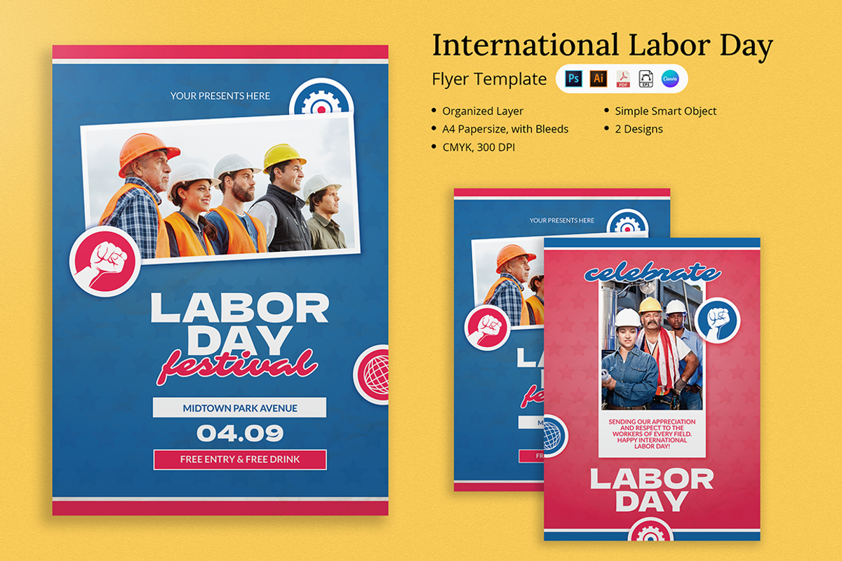 International Labor Day Flyer Canva, a Flyer Template by Attype (Photo 1 of 6)