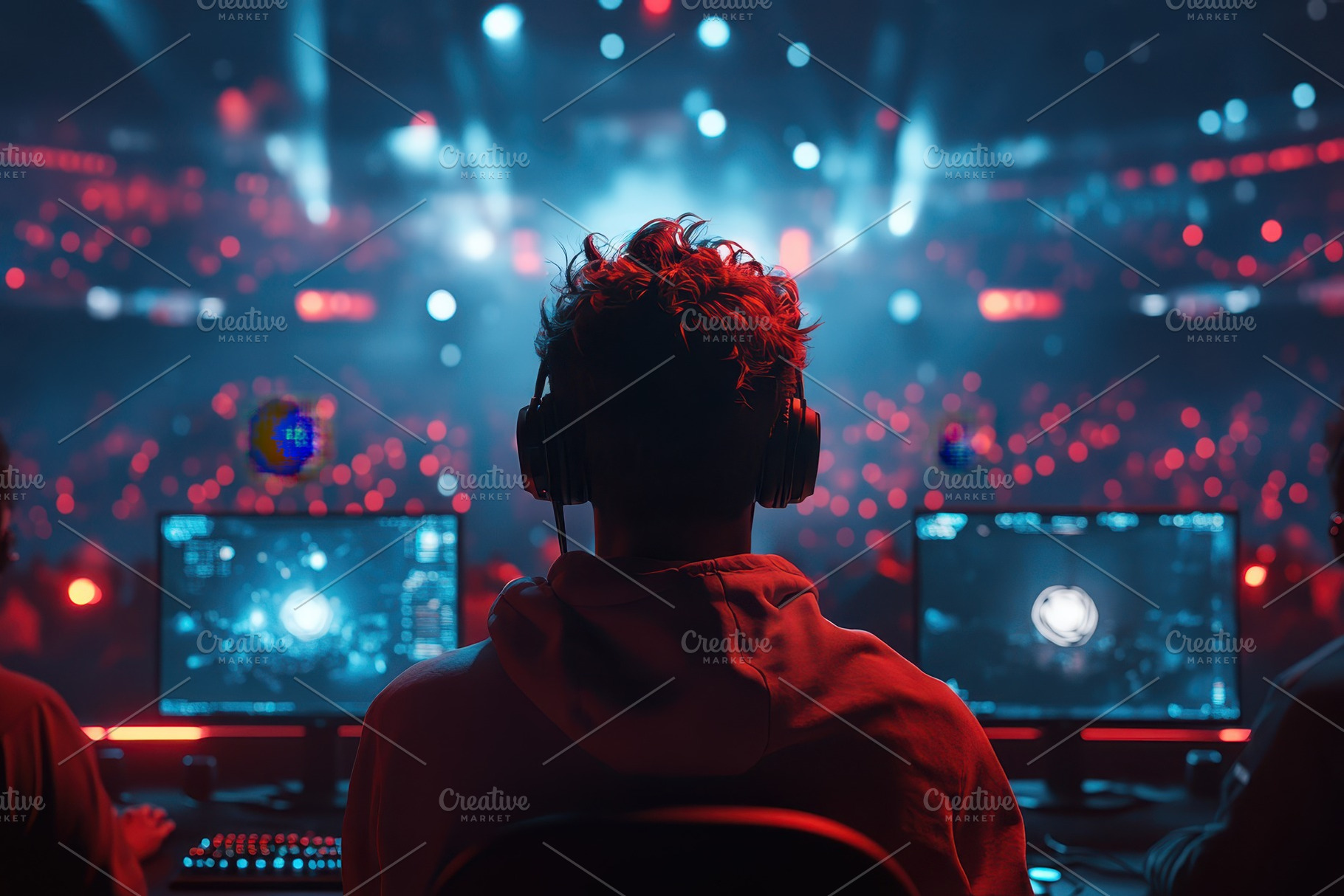 Gamer plays esports tournament inten, a Background Photo by Pixeness Studio