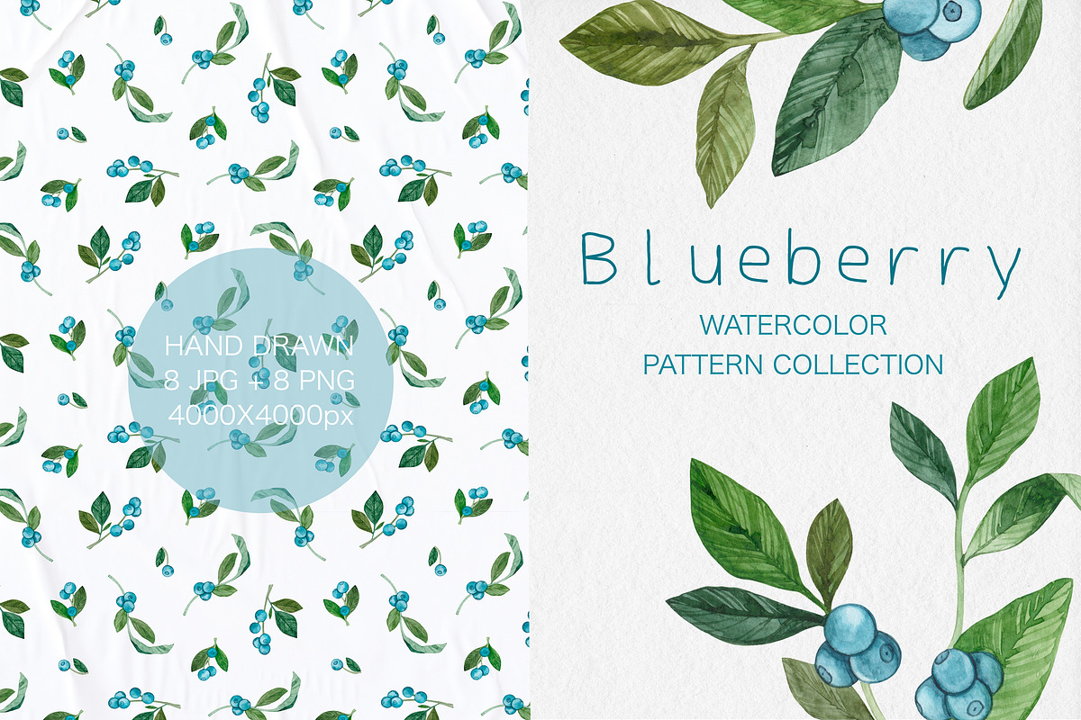 Watercolor Blueberry Pattern, a Pattern Graphic by MilanaDesignShop (Photo 1 of 5)