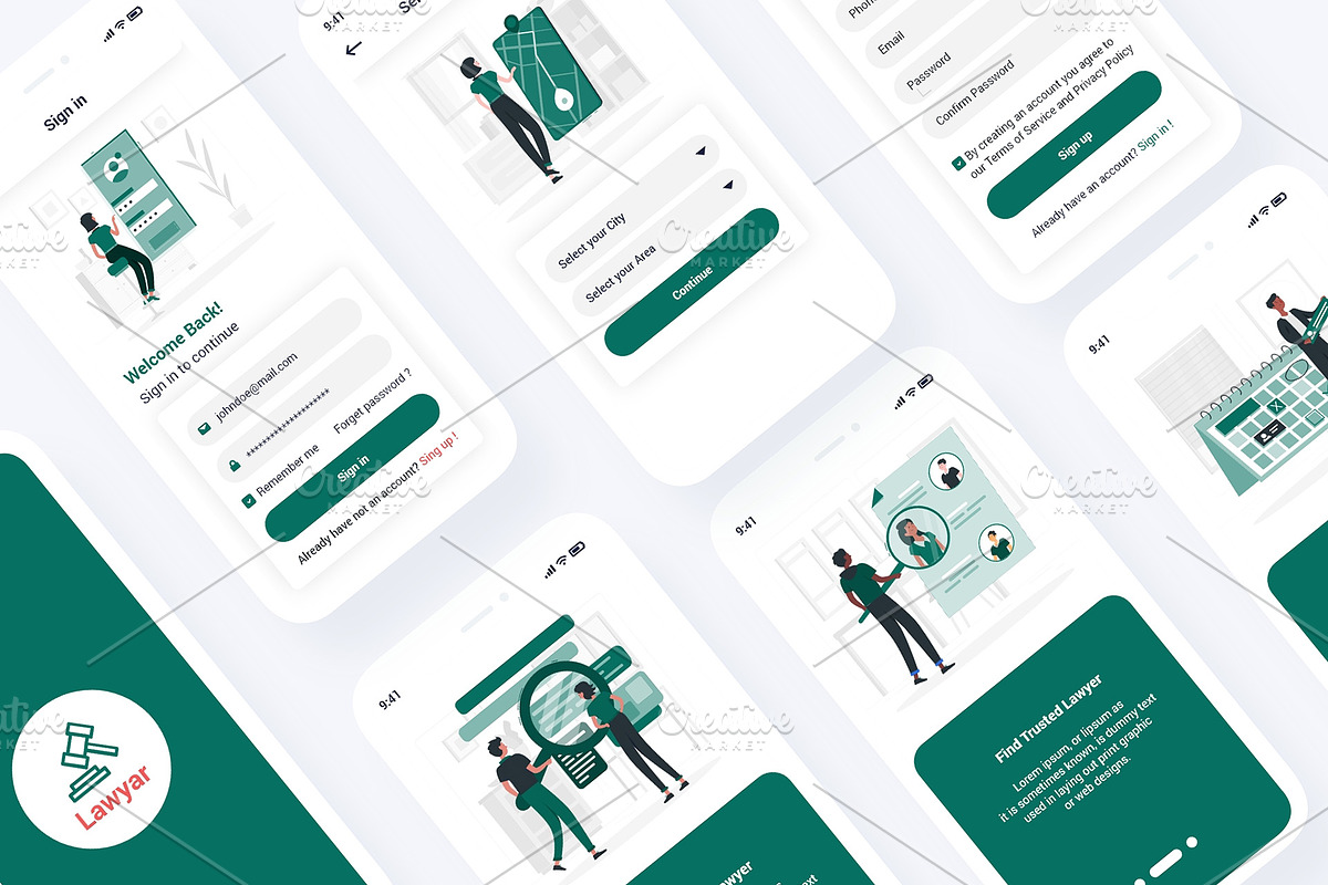 Lawyer Finder Mobile App UI Template, an UI Kit Template by RiveupDigital (Photo 3 of 8)