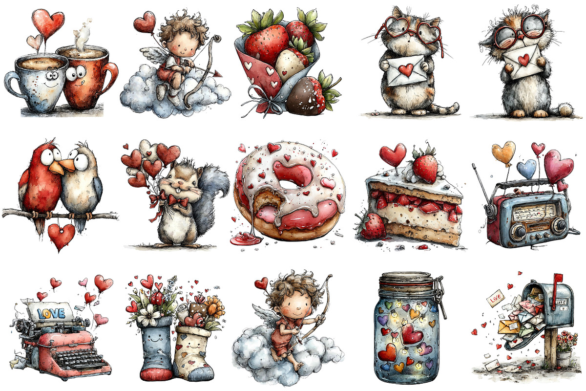 Whimsical Valentine Clipart, an Illustration by OK Design (Photo 3 of 6)