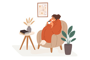 Happy girl sitting in cozy chair and, a Person Illustration by Vectorbuum